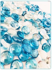 Fc Decorative Pebbles/ Marbles/ Vasefillers Flat Type 200G - (3/4-Inch, Aqua Blue + Transparent)