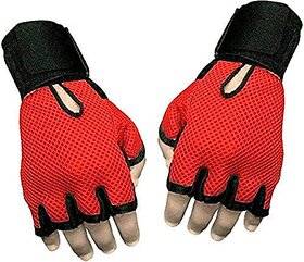 Liboni Full Net Red Gym Gloves/Cycling Gloves/Riding Gloves/Stretchable Size For Both Men And Women