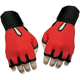 Liboni Full Net Red Gym Gloves/Cycling Gloves/Riding Gloves/Stretchable Size For Both Men And Women
