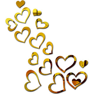                       Eja Art Love Heart 16 Golden Mirror Acrylic Wall Sticker                                              