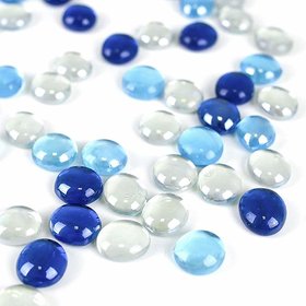 Fc Decorative Pebbles/ Marbles/ Vasefillers Flat Type 200G - (3/4-Inch, Royal Blue+Aqua Blue+Transparent)
