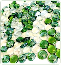Fc Decorative Pebbles/ Marbles/ Vasefillers Flat Type 200G - (3/4-Inch, Green + Transparent)