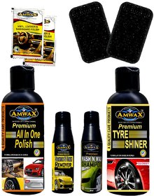 Amwax Car  Bike Care Kit (Tyre Shiner 120 ml + All In One Polish 120 ml + Scratch Remover 50 ml + Wash Wax 50 ml)