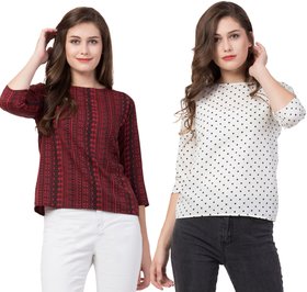 Jollify Women's Regular Fit Maroon & White Top