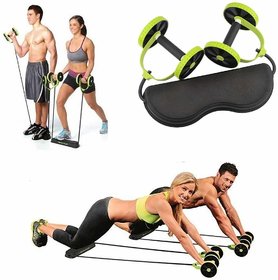 Liboni Resistance Rubber Bands With Power Stretch Roller Wheel With Body Pro Roller Ab Exerciser Green