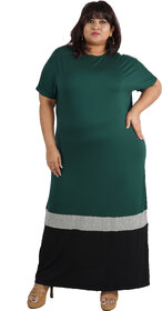 Austere Minimalist Tshirt Dress, Green Grey Black, Plus Size Clothing, Casual Wear, Free Size (Pttd0001)(Size-6)