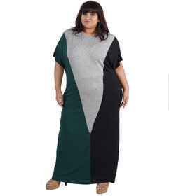 Classy Minimalistic T-Shirt Dress, Green Grey Black, Plus Size Clothing, Casual Wear, Free Size (Pttd0003)(Size-6)