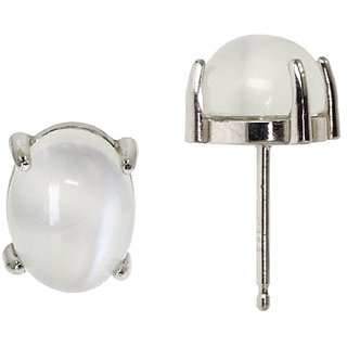                       Ceylonmine- Moonstone Silver Earrings Lab Certified & Effective Gemstone Stud Earrings For Women                                              