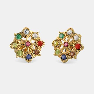 Ceylonmine Navratna Stone Earrings Original & Unheated Gemstone Stud Navgrah Stone Earrings For Women & Girls Ceylonmine Navratna Stone Earrings Original & Unheated Gemstone Stud Navgrah Stone Earrings For Women & Girls