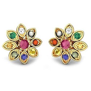 Ceylonmine Navratan Earring Natural Navgrah Stone Stud Earrings Multi-Colour Stone Earring Ceylonmine Navratan Earring Natural Navgrah Stone Stud Earrings Multi-Colour Stone Earring