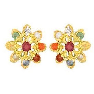                       Ceylonmine Original Navratna Earrings Multi Colour Stone Navgrah Stud Earrings                                              