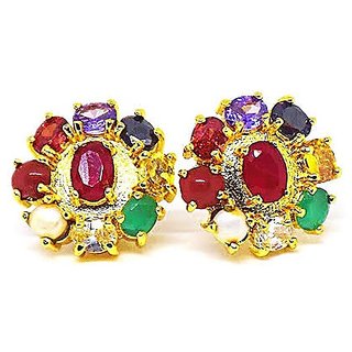 Ceylonmine Navratan Earring Unheated & Natural Nine Gemstone Navgrah Earrings Stud For Women & Girls Ceylonmine Navratan Earring Unheated & Natural Nine Gemstone Navgrah Earrings Stud For Women & Girls