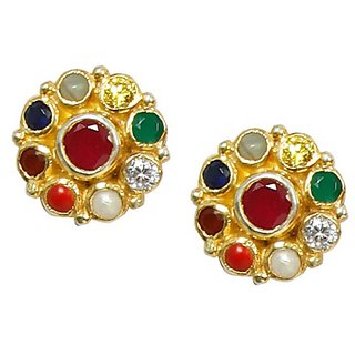                       Ceylonmine Original Navratna Earrings Multi Colour Stone Navgrah Stud Earrings                                              