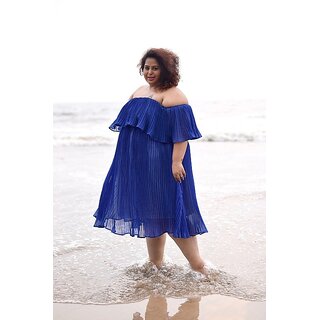 Ocean Goddess Pleated Off Shoulder Party Dress, Plus Size Clothing (Ptpd002)(Size-4)
