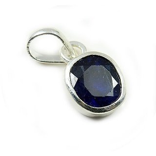                       CEYLONMINE 7.5 ratti blue sapphire silver pendant Unheated & untreated stone neelam pendant for unisex                                              