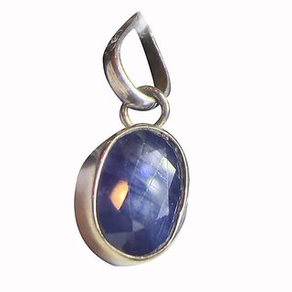                       CEYLONMINE Unheated & Untreated Stone 7.5 Ratti Blue sapphire(Neelam) Stone Sterling Silver Pendant For Unisex                                              