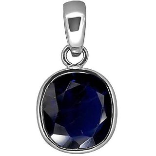                       CEYLONMINE  Astrological stone blue sapphire Silver Pendant 7.75 carat natural & original stone blue sapphire/Neela Pukhraj Pendant for unisex                                              