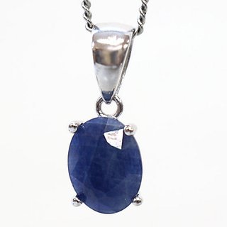                       CEYLONMINE Unheated & Untreated Stone 7.5 Ratti Blue sapphire(Neelam) Stone Sterling Silver Pendant For Unisex                                              
