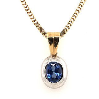                       CEYLONMINE 8.5 ratti blue sapphire/neelam gemstone Gold plated stylish pendant For women & unisex                                              