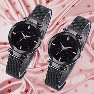 Buy Black combo Women Wrist Watch Magnetic Buckle Stainless Steel Mesh Belt Quartz Watches Ladies Bracelet Watch for Women g Online 549 from ShopClues