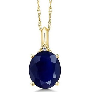                       CEYLONMINE 7.5 ratti blue sapphire Gold plated pendant Unheated & untreated stone neelam pendant for unisex                                              