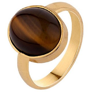                       CEYLONMINE- tiger's eye 5.5 ratti stone gemstone gold plated adjustable ring (anguthi) Good quality stone ring for unisex                                              