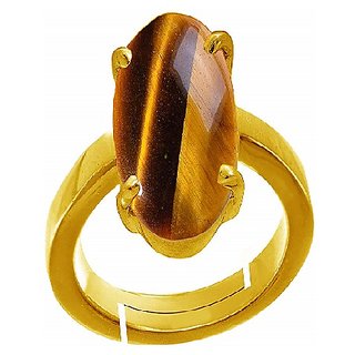                       CEYLONMINE- Natural Tiger's eye stone gold plated ring 5 ratti(4.6 carat) tiger's stone ring for unisex                                              