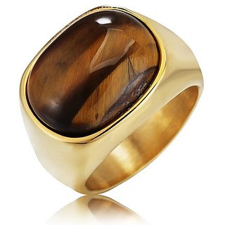                      CEYLONMINE-original tiger's eye gold plated ring for women & men lab certified 6.5 carat gemstone ring for astrological purpose                                              