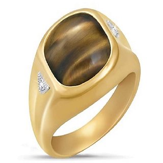                       CEYLONMINE- lab certified Semi- precious stone tiger's eye 6.25 ratti stone ring in gold plated effective stone tiger's eye ring for unisex                                              