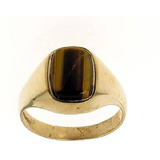                       CEYLONMINE- Natural Tiger's eye stone gold plated ring 5 ratti(4.6 carat) tiger's stone ring for unisex                                              