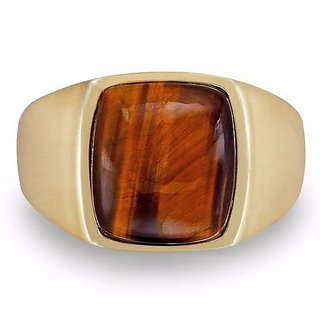                       CEYLONMINE- 6.5 ct.Tiger's eye good quality gemstone gold plated adjustable ring for unisex IGL stone tiger's eye ring for astrological Purpose                                              