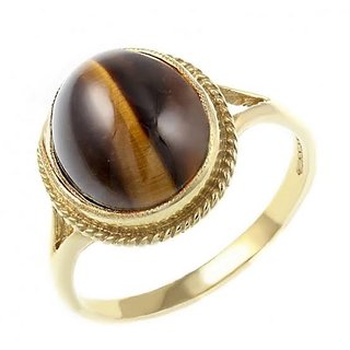                       CEYLONMINE- Natural Tiger's Eye Adjustable gold plated  Ring 6.25 Ratti - 6 Carat Certified Stone ring Precious stone ring  for Men and Women                                              