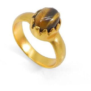                       CEYLONMINE-  Precious 6.25 Ct. Original Certified Tiger Stone Tiger's Eye Adjustable gold plated Ring Lab Certified  effective stone ring for unisex                                              