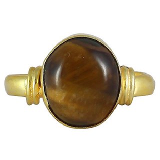                       CEYLONMINE- 6.5 ct.Tiger's eye good quality gemstone gold plated adjustable ring for unisex IGL stone tiger's eye ring for astrological Purpose                                              