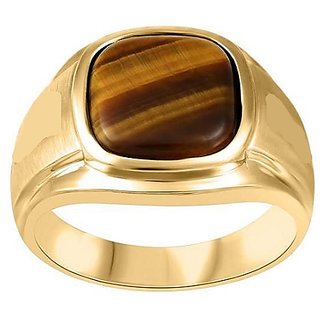                      CEYLONMINE-  Precious 6.25 Ct. Original Certified Tiger Stone Tiger's Eye Adjustable gold plated Ring Lab Certified  effective stone ring for unisex                                              