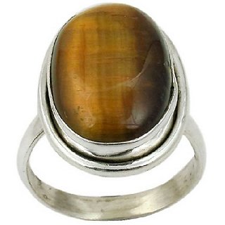                       CEYLONMINE- Lab Certified 100% Natural Tiger's Eye Adjustable Silver Ring 5.5 Ratti Original Precious Gemstone Unheated and Untreated Rashi Ratna Free Size Ring Men and Women                                              