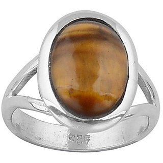                       CEYLONMINE- Natural Tiger's eye stone sterling silver ring 5 ratti(4.6 carat) tiger's stone ring for unisex                                              