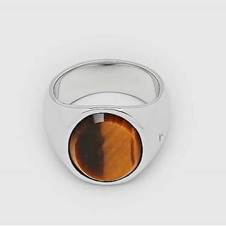                       CEYLONMINE- tiger's eye 5.5 ratti stone gemstone pure silver adjustable ring (anguthi) Good quality stone ring for unisex                                              