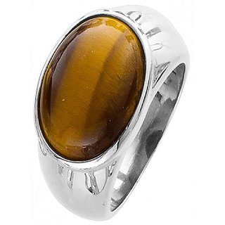                       CEYLONMINE- tiger's eye 5.5 ratti stone gemstone pure silver adjustable ring (anguthi) Good quality stone ring for unisex                                              