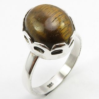 CEYLONMINE-  Precious 5.25 Ratti Original Certified Tiger Stone Tiger's Eye Adjustable Pure 9.25 silver  Ring Lab Certified  effective stone ring for unisex