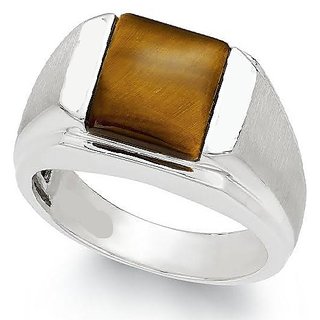 CEYLONMINE- tiger's eye 5.5 ratti stone gemstone pure silver adjustable ring (anguthi) Good quality stone ring for unisex