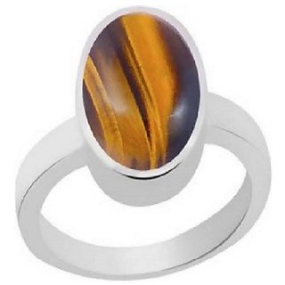                       5.75 carat natural semi- precious stone tiger's eye white gold/silver ring Original stone ring for unisex BY CEYLONMINE                                              