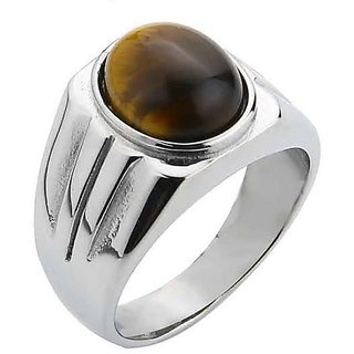                       CEYLONMINE- tiger's eye 5.5 ratti stone gemstone 92.5 silver adjustable ring (anguthi) Good quality stone ring for unisex                                              