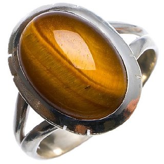 5.75 carat natural semi- precious stone tiger's eye silver ring  Original stone ring for unisex BY CEYLONMINE