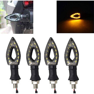 Ramanta 4 Pcs Paan Style Motorbike Motorcycle Amber Led Turn Signal Indicators Light Lamp for Bike, (Set of 4, Yellow)