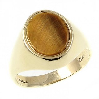                       CEYLONMINE-original tiger's eye gold plated ring for women  men lab certified 9.5 carat gemstone ring for astrological purpose                                              