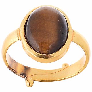 6.25 ratti stone tiger's eye gold plated adjustable ring origiinal & natural stone tiger's eye stylish ring for astrological purpose By CEYLONMINE