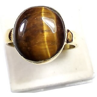 CEYLONMINE- Lab Certified 100 Natural Tiger's Eye Adjustable gold plated  Ring 7.25 Ratti Original Precious Gemstone Unheated and Untreated Rashi Ratna Free Size Ring Men and Women