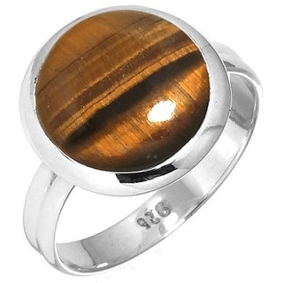 CEYLONMINE- tiger's eye 7.5 ratti stone gemstone pure silver adjustable ring (anguthi) Good quality stone ring for unisex