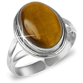                       7.25 ratti stone tiger's eye silver adjustable ring origiinal & natural stone tiger's eye stylish ring for astrological purpose By CEYLONMINE                                              